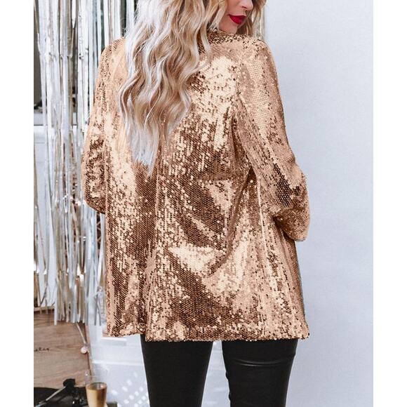 NWT Gold Sequin Jackets Open Front Blazer Shiny Jacket Sparkly Cardigan X Large - Picture 6 of 7
